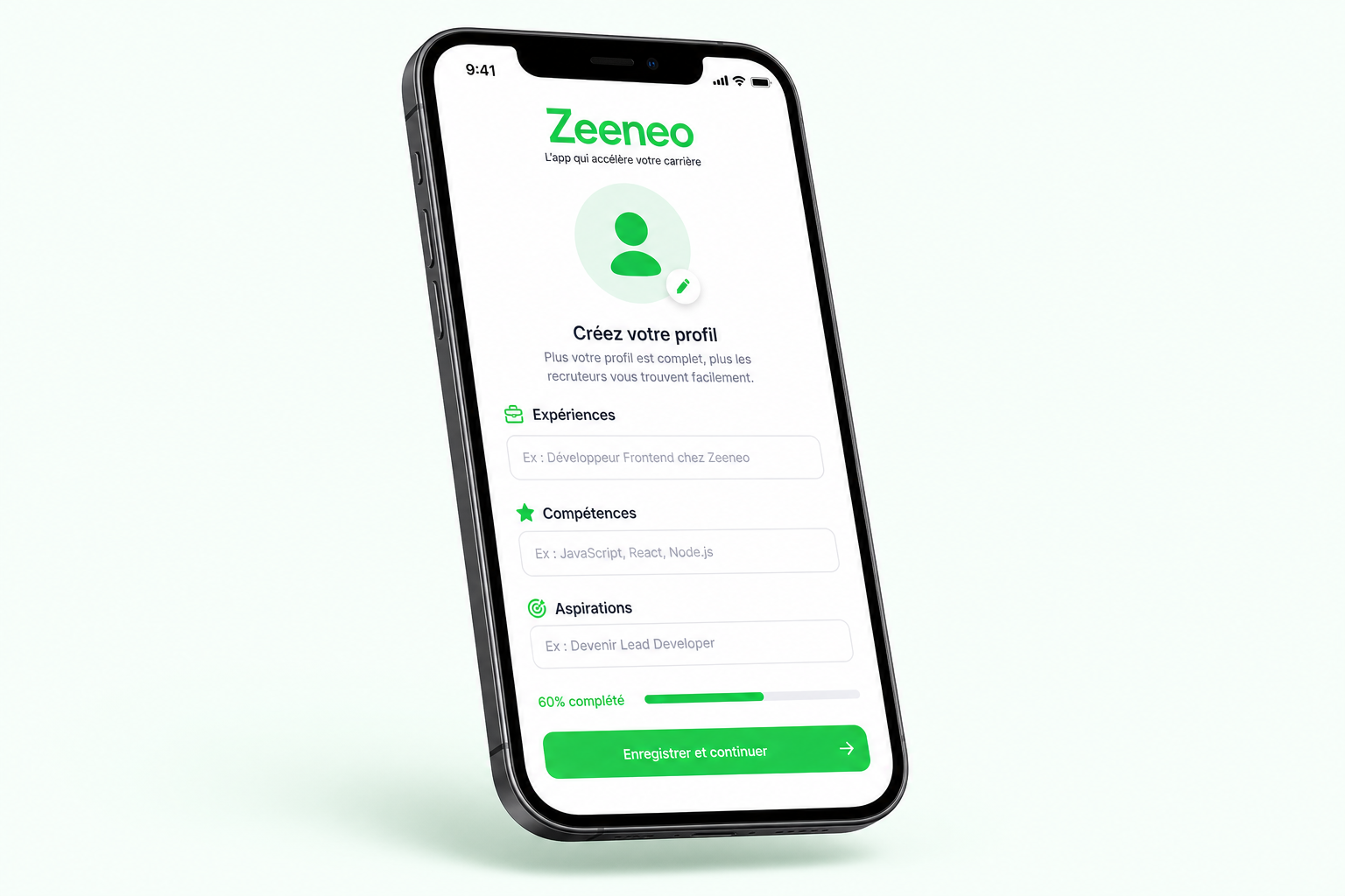 Création du profil Zeeneo sur smartphone