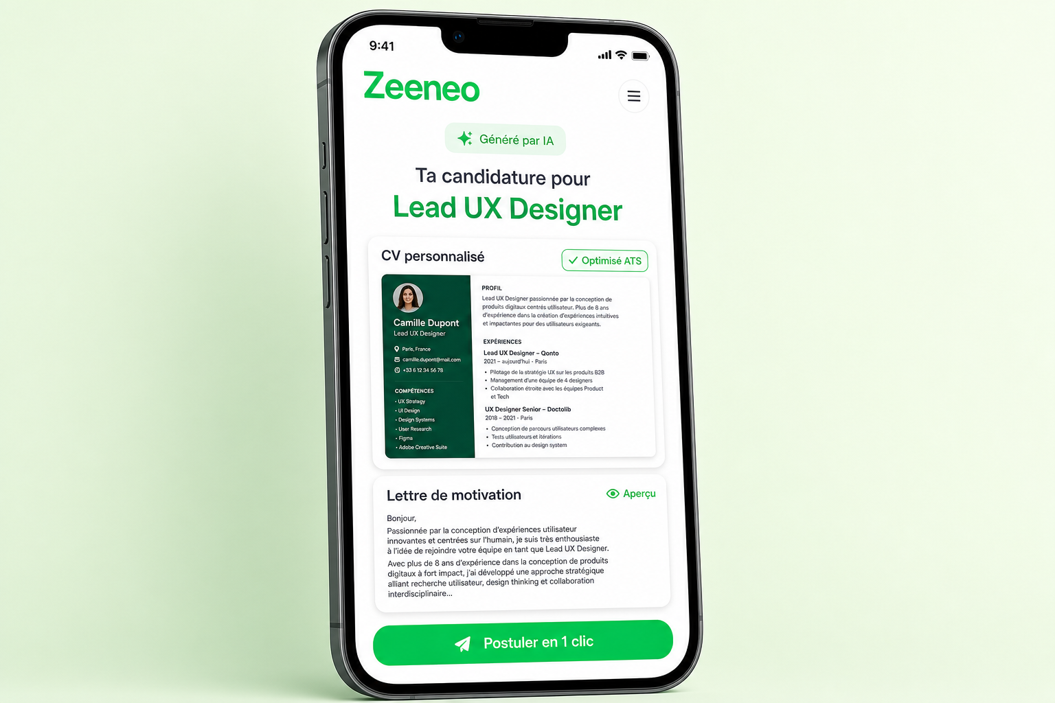 Génération automatique de CV et lettre de motivation par Zeeneo